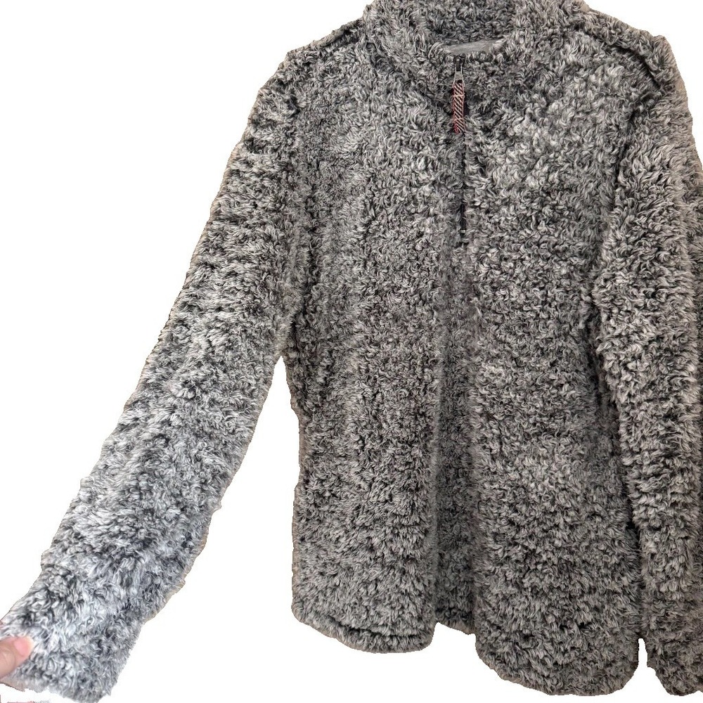 Weatherproof Gray Faux Fur Jacket Size XL Sherpa Fleece 1/4 Zip Pullover Outdoor